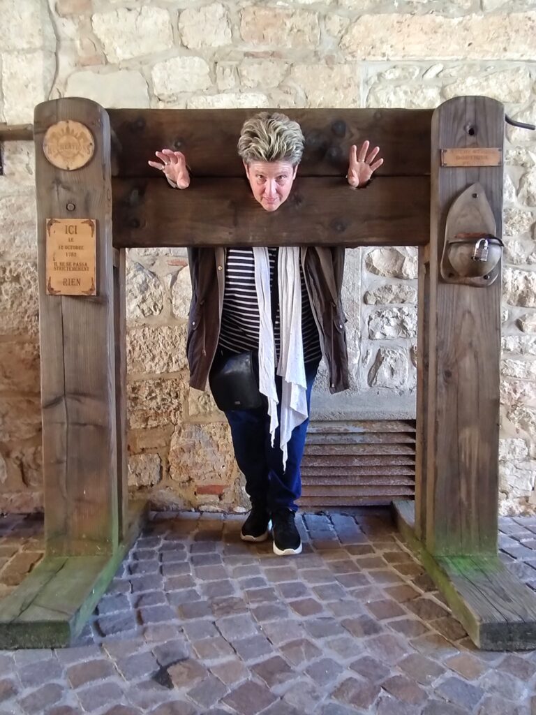 Grab Your Pillow- Janine in the stocks!